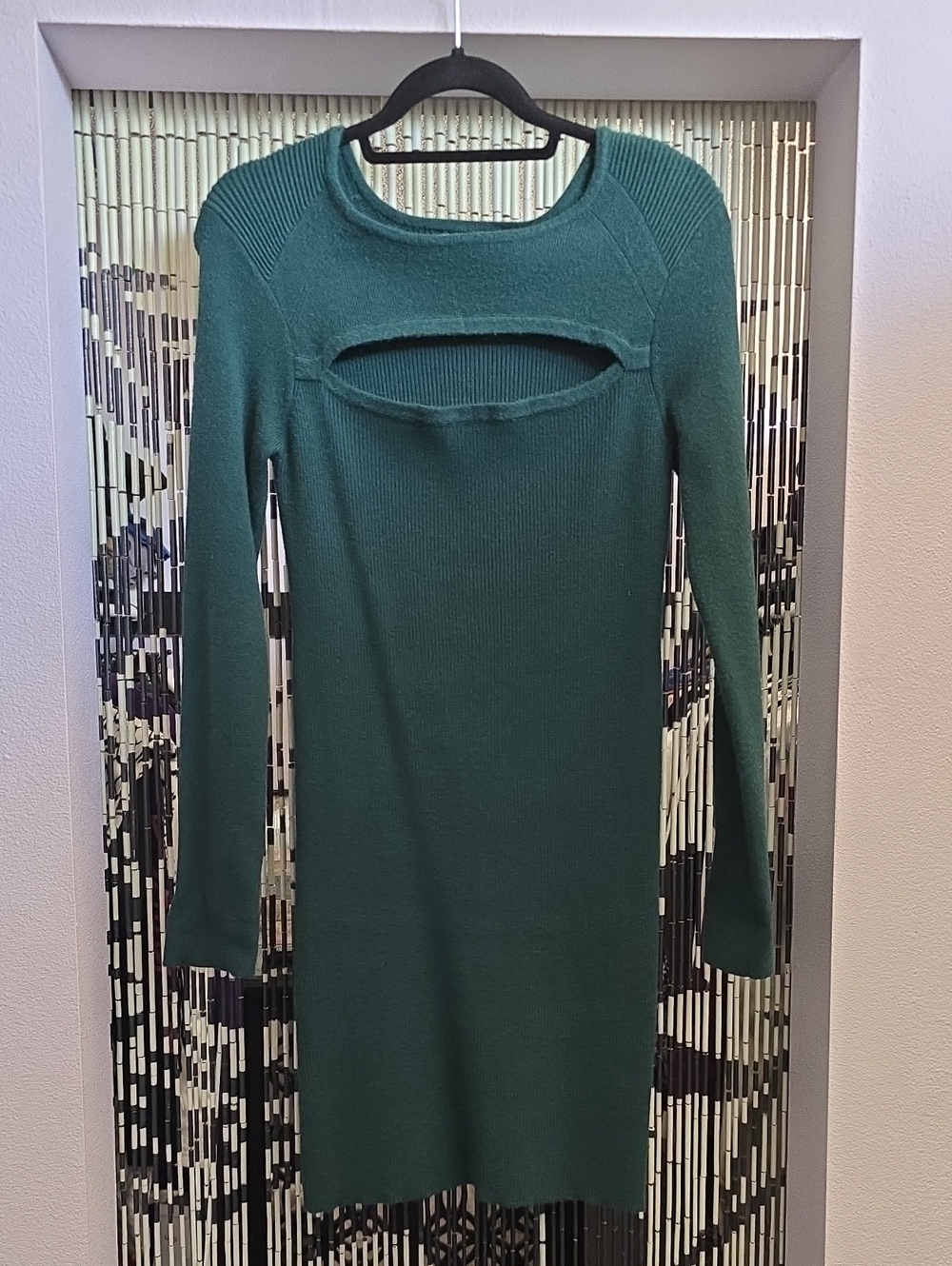 Torn by Ronny Kobo Forest Green Rib-Knit Long Sleeve Cutout Dress